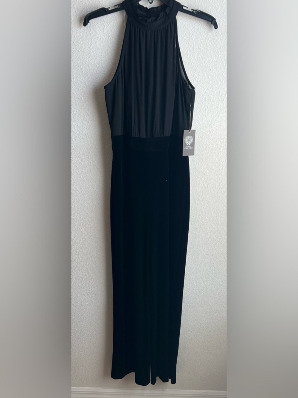 Vince Camuto NWT Black Halter Jumpsuit Velvet Wide Leg Mesh Top Formal Evening 2